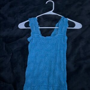Blue Textured Sleeveless Top